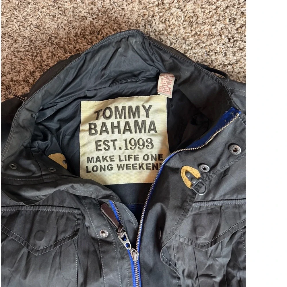 Tommy Bahama Mens Black Field Jacket Zip Front Utility Pocket 123-T5645 Large